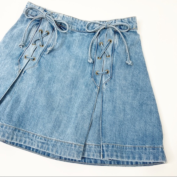 Free People Lace Up Mini Denim Jean Skirt Size 8 - Picture 6 of 11